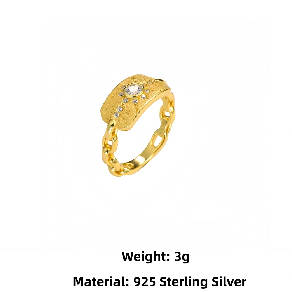 Mushan Luxury Brand New Chinese Style Starry Shield Hand Brushed Ring  Sun God Hexagram Diamond Ring Women Jewelry