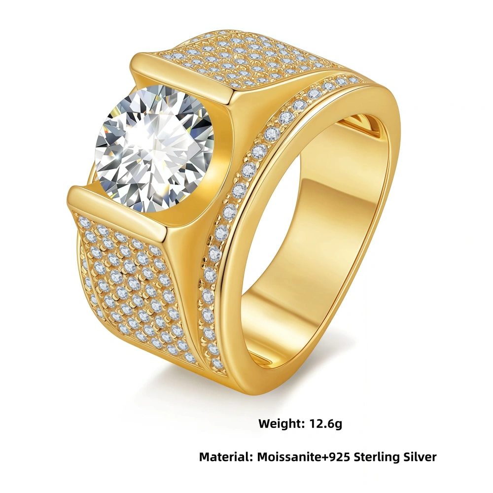 Veeie Veein Luxury Brand S925 Sterling Silver Ring GRA Certificate Rare 3-Carat Moissanite Wide Version With  Men Jewelry