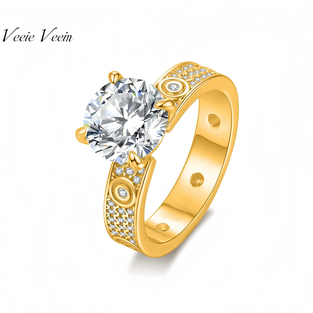 Veeie Veein Luxury Brand S925 Sterling Silver Ring Moissanite 1-2-3 Carat Moissanite Starry Sky Ring GRA Certificate Ring