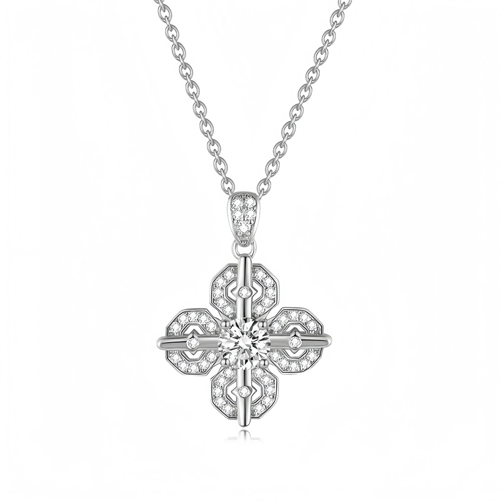 Veeie Veein Luxury Brand High Quality GRA Certificate S925 Sterling Silver Four-Leaf Clover Cross Pendant Women Necklace Jewelry