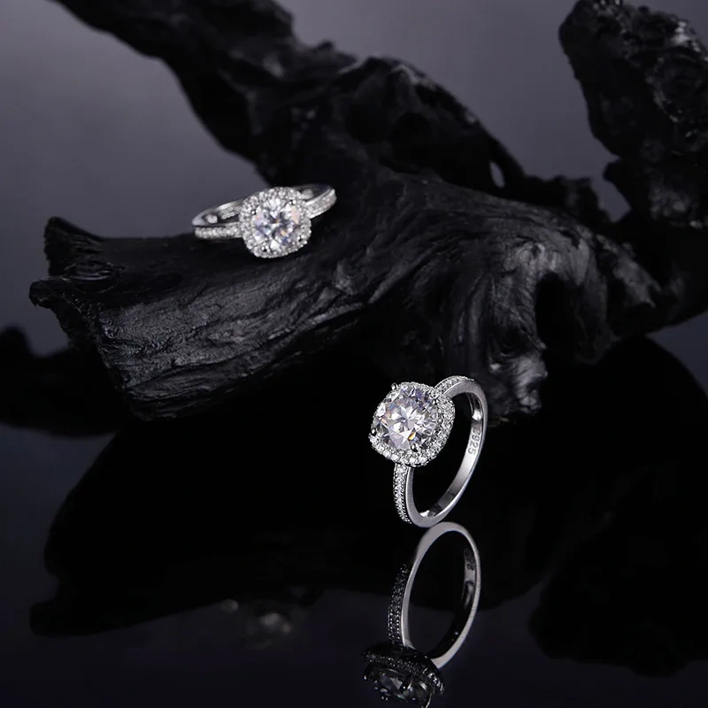 Veeie Veein Luxury Brand S925 Sterling Silver Set With 1-Carat Moissanite Four-Prong Ring GRA Certificate Women Ring Jewelry