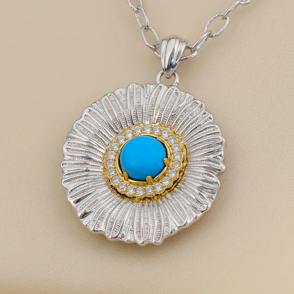 MuShan Luxury Brand 925 Sterling Silver Daisy Necklace Pendant Brushed Gold Flower Agate Gemstones Pendant Necklaces Jewelry