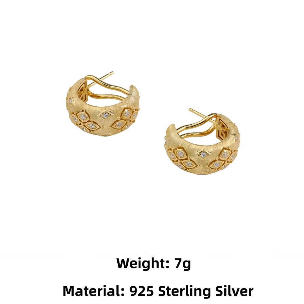 Mushan Luxury Brand High Quality Hot Sale WomenS 925 Sterling Silver Diamond-Encrusted Four Leaf Flower Brushed Stud Earrings