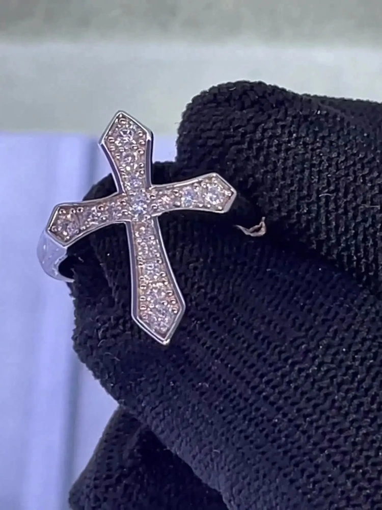 Veeie Veein Luxury Brand  Moissanite Hip Hop Cross Ring GRA Certificate S925 Sterling Silver Light Luxury Women Ring Jewelry
