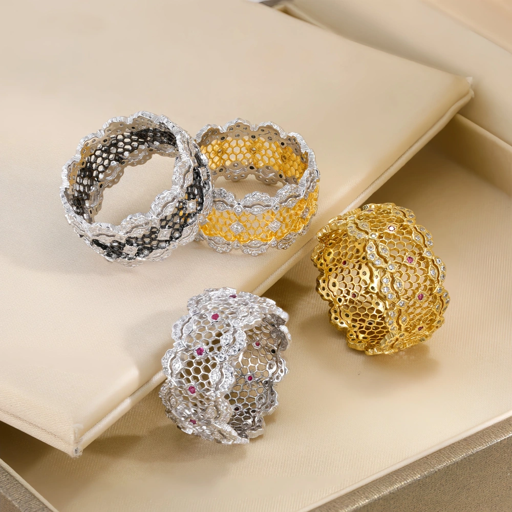 Mushan Luxury Brand High Quality Openwork 925 Sterling Silver Ring Zircon 18K Gold Plated Party Ring Jewelry