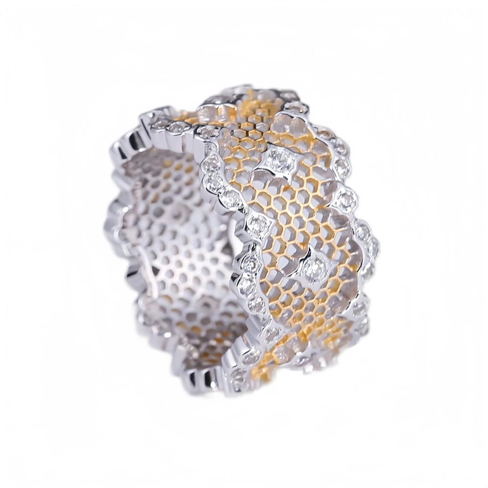 Mushan Luxury Brand Heavy Industry Color Separated Lace Ring Women New Retro Pure Silver 925 Plated With Real Gold Jewelry
