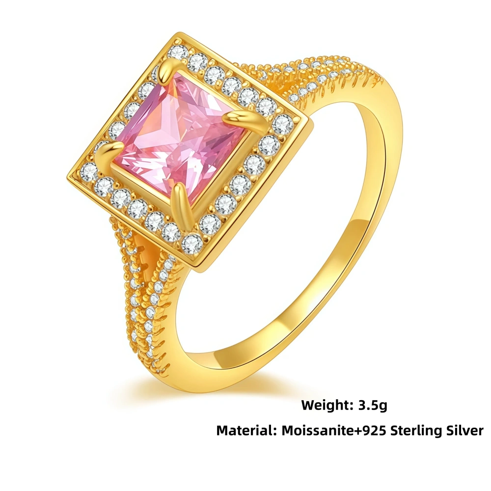 Veeie Veein Luxury Brand The S925 Pure Silver Princess Square 1-Carat Moissanite Women Ring GRA Certificate  Ring Jewelry