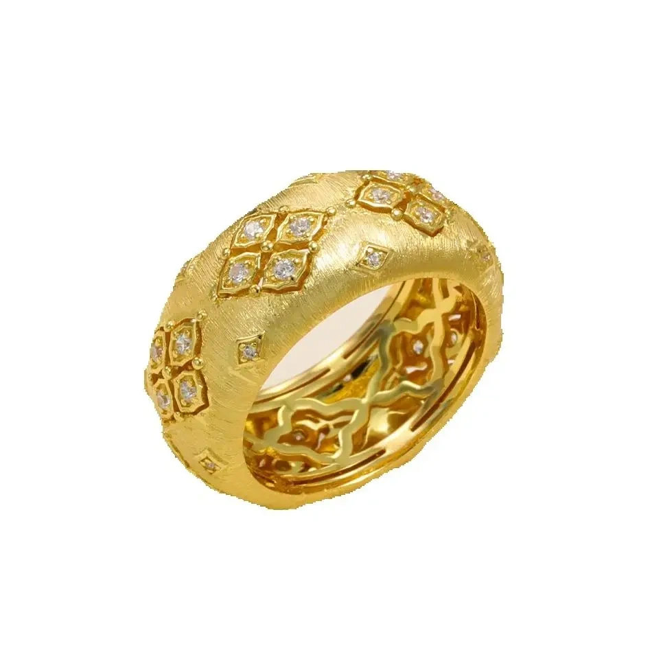 Mushan Luxury Brand Hot Sale Diamond Encrusted Four Leaf Flower Brushed Ring For Women  925 Sterling Silver Ring Jewelry