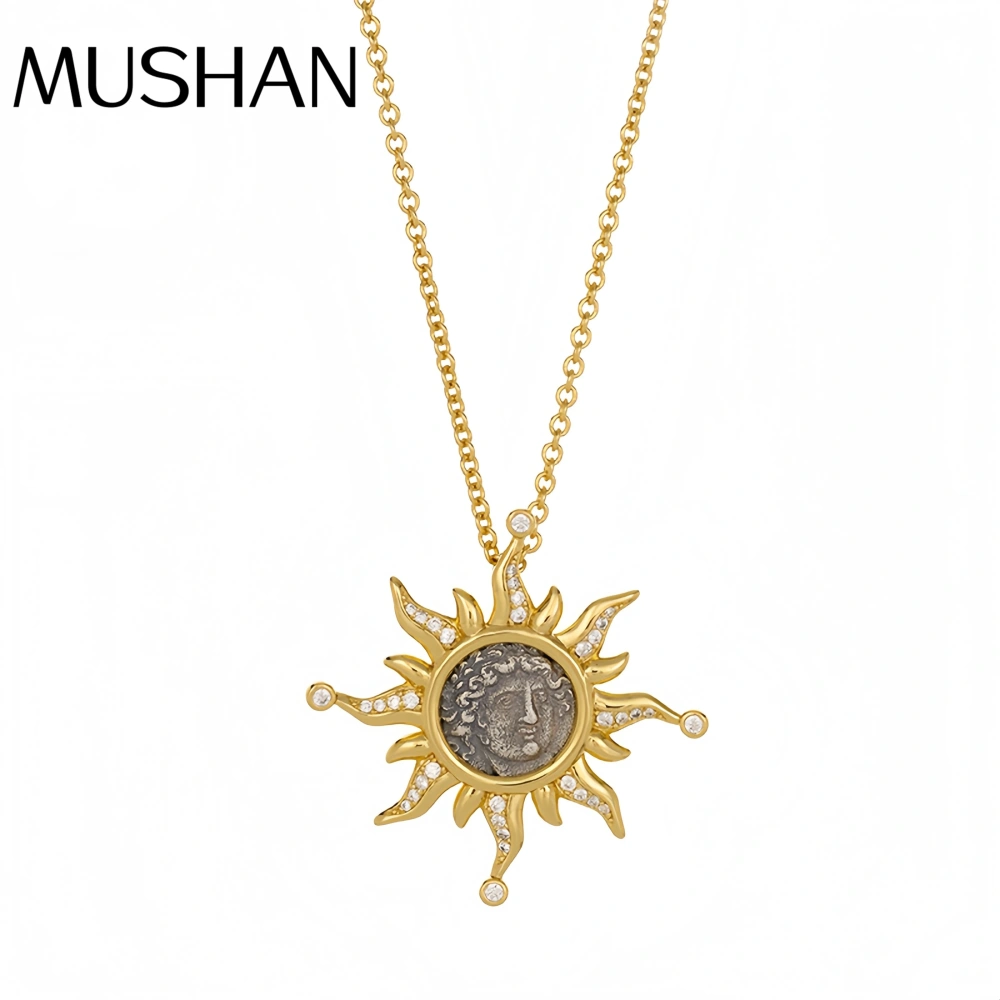 Mushan Luxury Brand Roseone Sun God Ancient Coin Necklace  Human Collarbone Chain  Fashionable For Both Men And Women Jewelry
