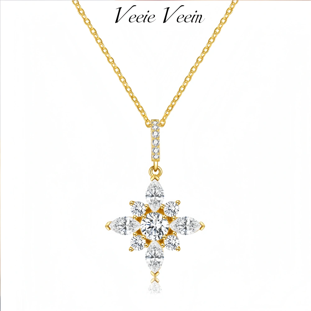 Veeie Veein Luxury Brand S925 Sterling Silver Moissanite Necklace Snowflake Pendant Accessory For Women Necklace Jewelry