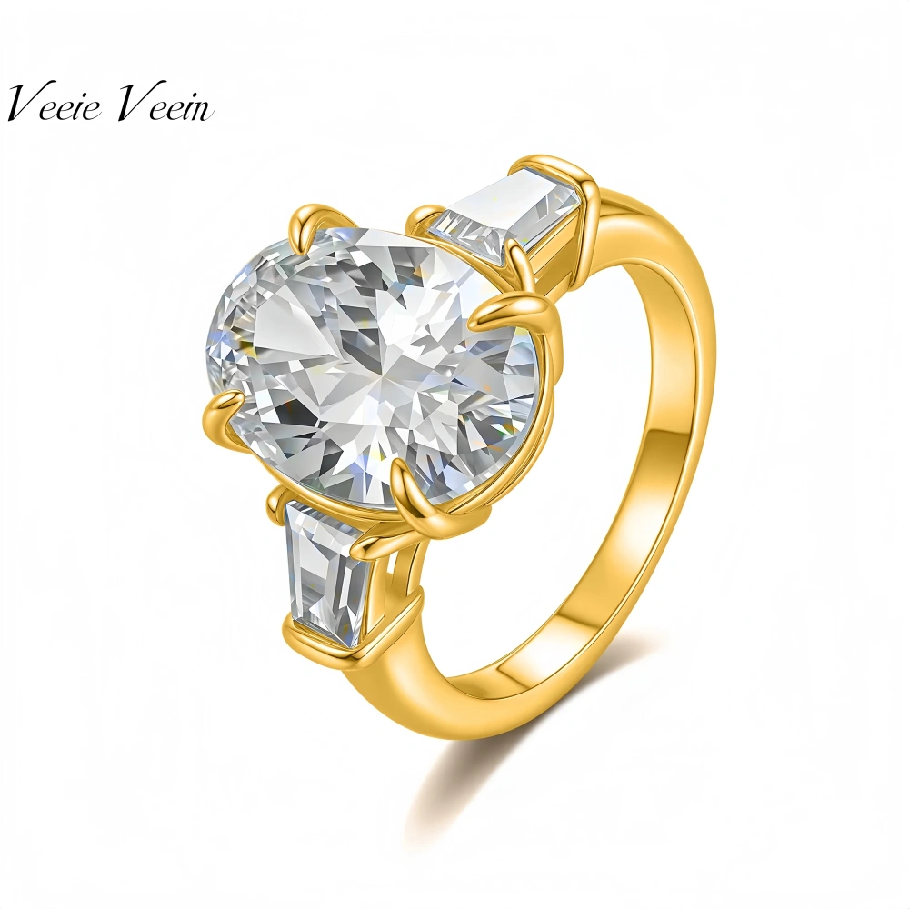Veeie Veein Luxury Brand New Products GRA Certificate S 925 Sterling Silver Inlaid Irregular-Shaped Oval Moissanite Ring Jewelry