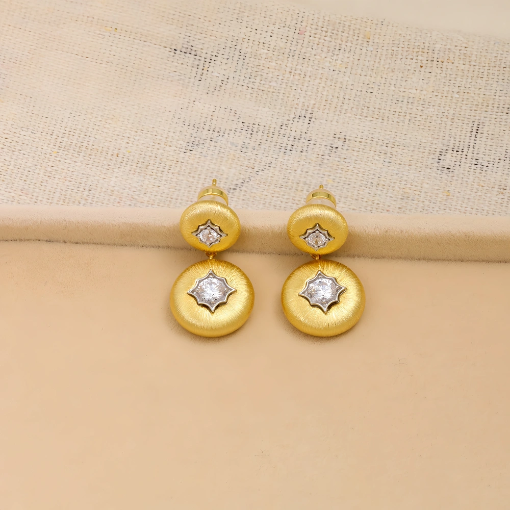 MuShan Luxury Brand Vintage Italian Brushed Gold Round Bead Earrings 18K Gold Plated 925 Sterling Silver Drop Earrings Jewelry