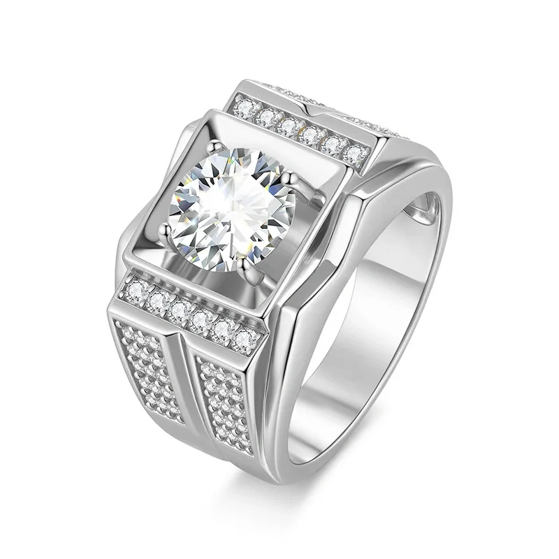 Veeie Veein Brand S925 Sterling Silver 2-Carat Moissanite Ring GRA Certificate Light Luxury Hip-Hop Ring Men Jewelry