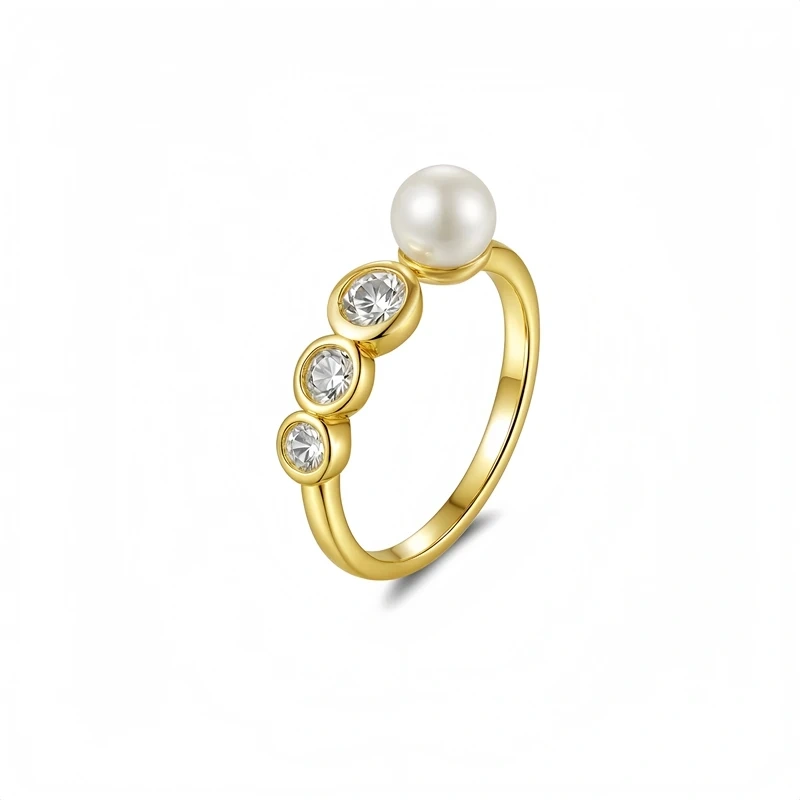 Veeie Veein Luxury Brand S925 Sterling Silver Moissanite Ring With Pearl Bubbles High-End Look For Women