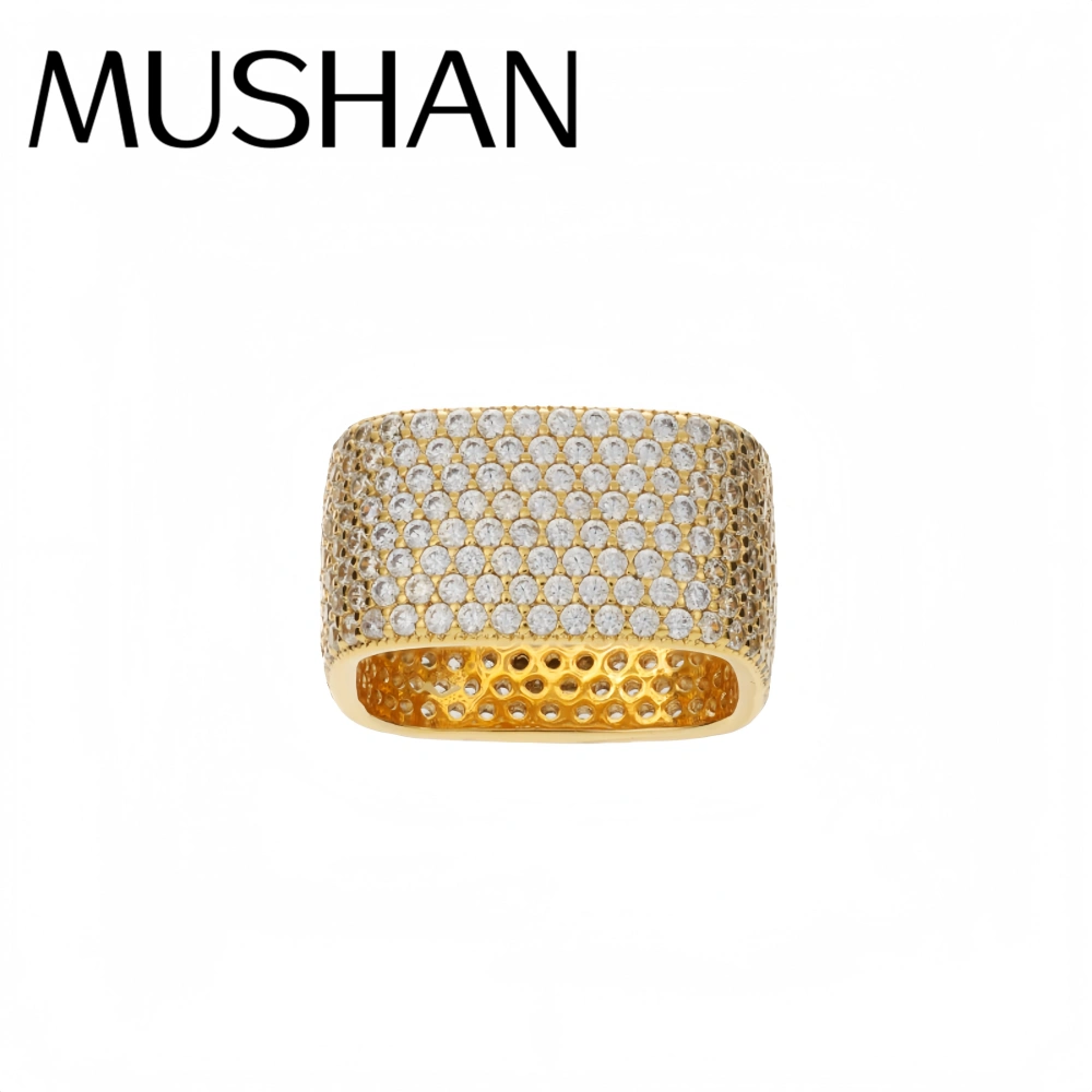 Mushan Luxury Brand New All Diamond  Light Luxury  Wide Square Ring For Women  Silver And Gold Plated Couple Rings