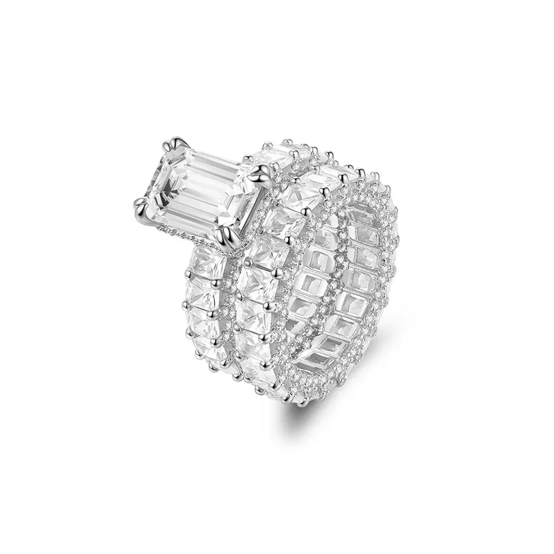 Veeie Veein Luxury Brand Luxury Brand Designer S925 Sterling Silver Ring Emerald Chesson Set GRA Certificate Ring Jewelry