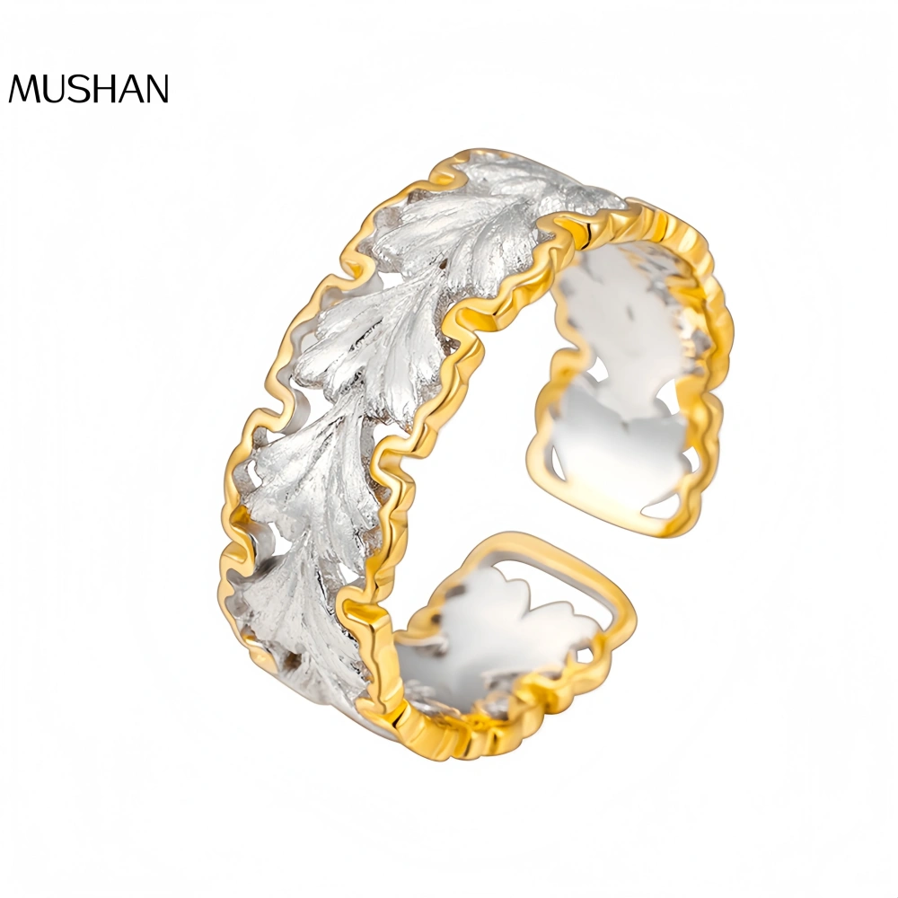 Mushan Luxury Brand 925 Pure Ginkgo Leaf Italian Retro Ring, A Niche High-End Luxury Light Ring For Women