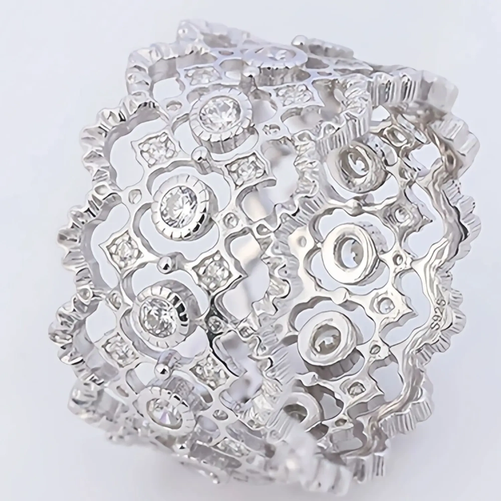 Mushan Luxury Brand Diamond Studded Lace Hollow Ring Lab Grown High Carbon Diamond Zircon 925 Sterling Silver Rings Fine Jewelry