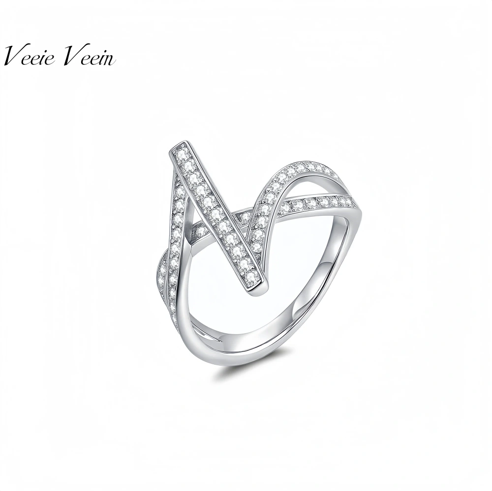 Veeie Veein Luxury Brand New GRA Certificate S925 Sterling Silver Ring Lightning-Shaped Stacked Moissanite Ring Jewelry