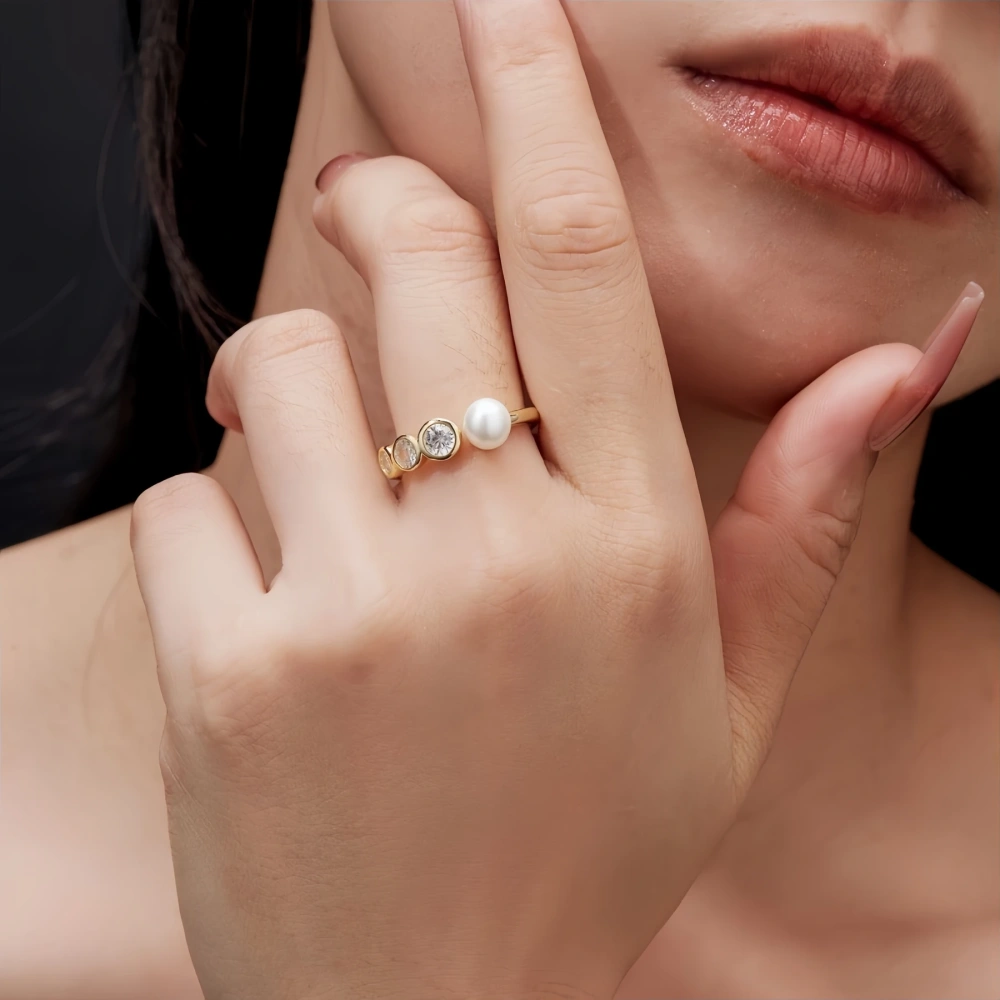 Veeie Veein Luxury Brand S925 Sterling Silver Moissanite Ring With Pearl Bubbles High-End Look For Women