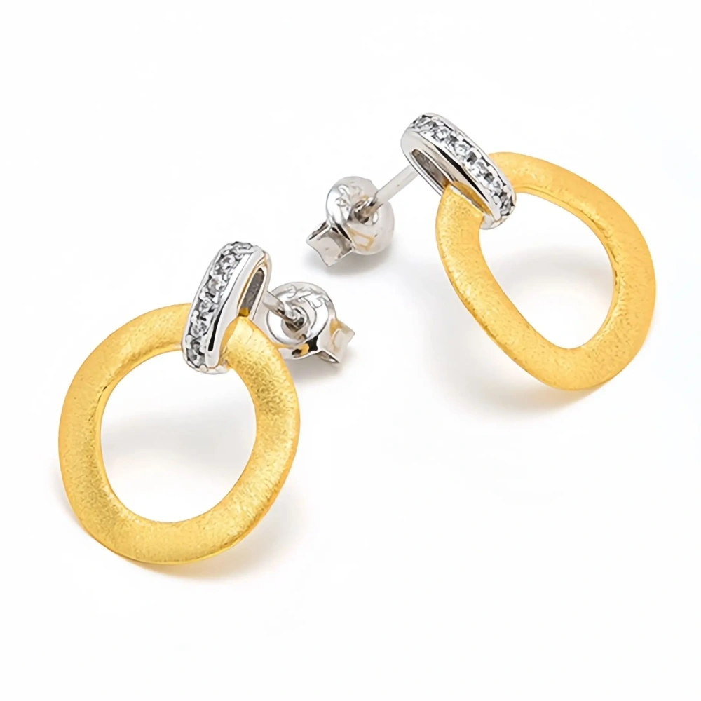 MuShan Luxury Brand Round Brushed 18K Gold-Plated Hollow Ear Clip Studs 925 Sterling Silver Stud Earrings Fine Jewelry