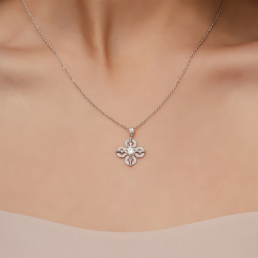 Veeie Veein Luxury Brand High Quality GRA Certificate S925 Sterling Silver Four-Leaf Clover Cross Pendant Women Necklace Jewelry