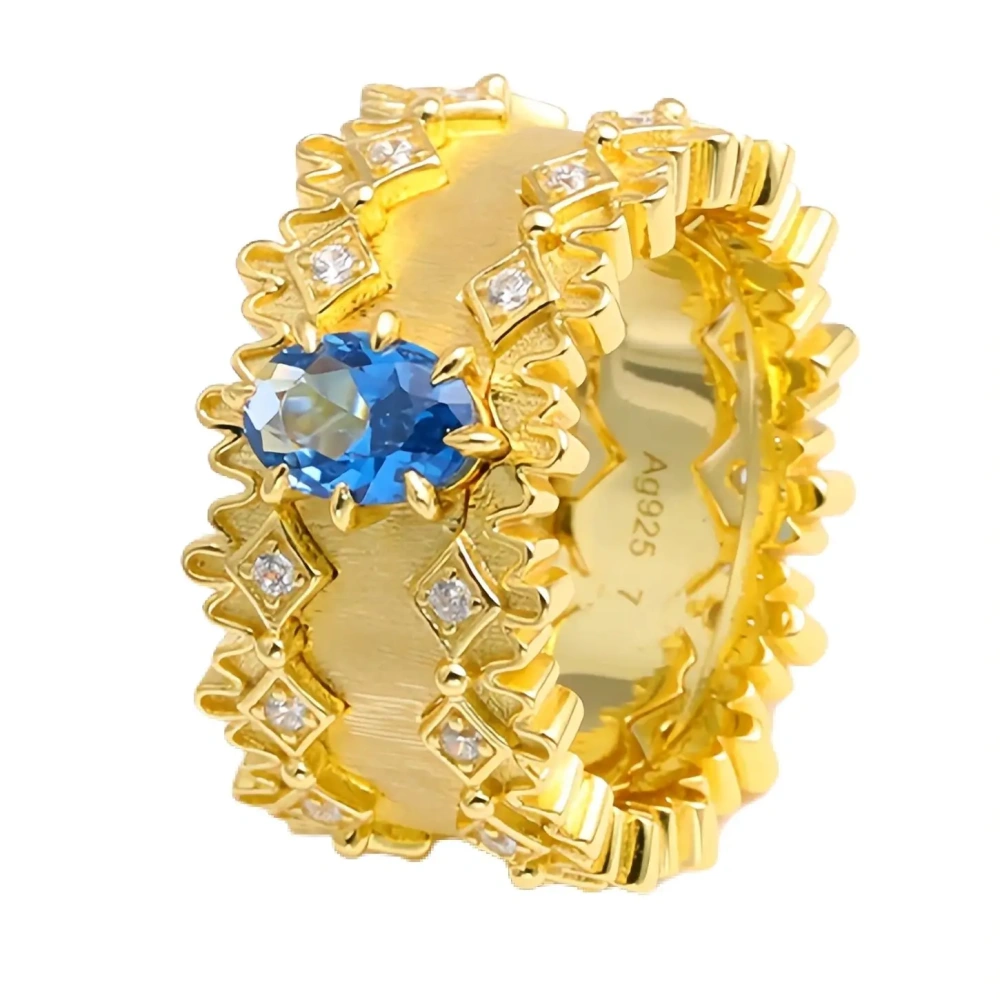 MuShan Luxury Brand Italian Brushed Gold Zircon Ring For Women 18K Gold Plated 925 Sterling Silver Rings Fine Jewelry