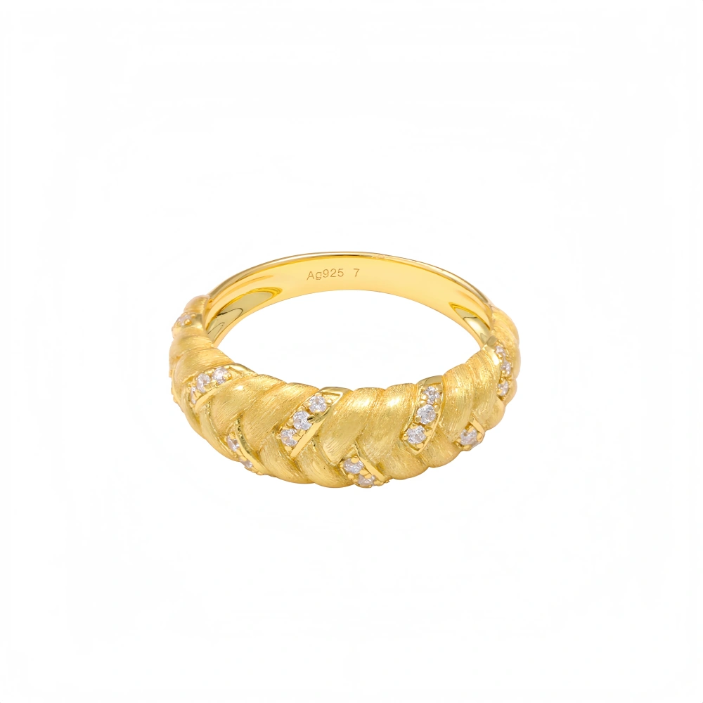 Mushan Luxury Brand 18k Gold Plated Wheat Ear Brushed Ring Women Luxury 925 Sterling Silver Ring Fine Jewelry