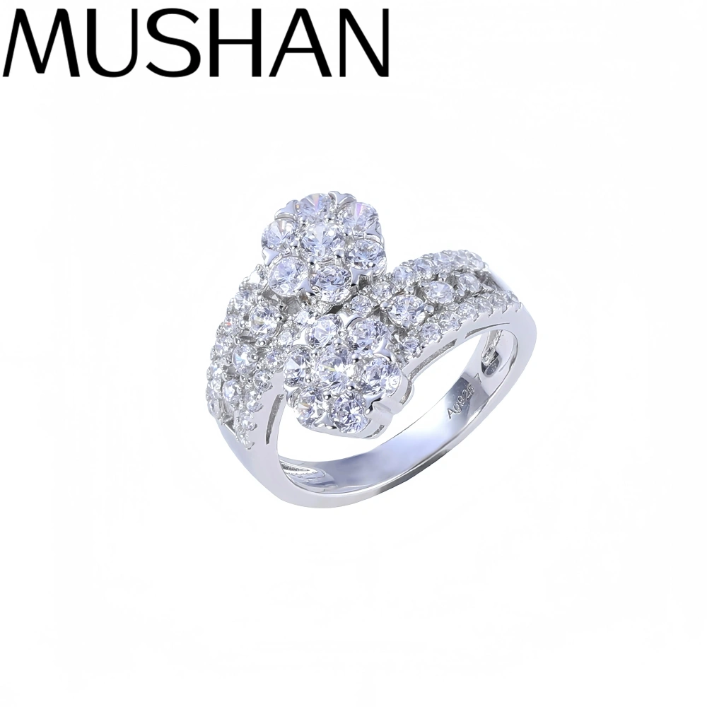 Mushan Luxury Brand Luxury 925 Sterling Silver Ring Double Snow Flake Flower Opening Ring Women Fine Jewelry
