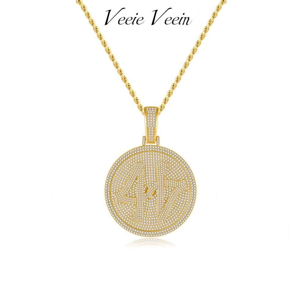Veeie Veein Luxury Brand S925 Sterling Silver Fully Set Moissanite Necklace With Digital Disc Pendant Necklace Jewelry