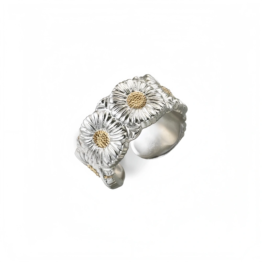 Mushan Luxury Brand A New Open Ring Made Of Italian Pure Silver Daisy For Women, A Bestseller On Xiaohongshu