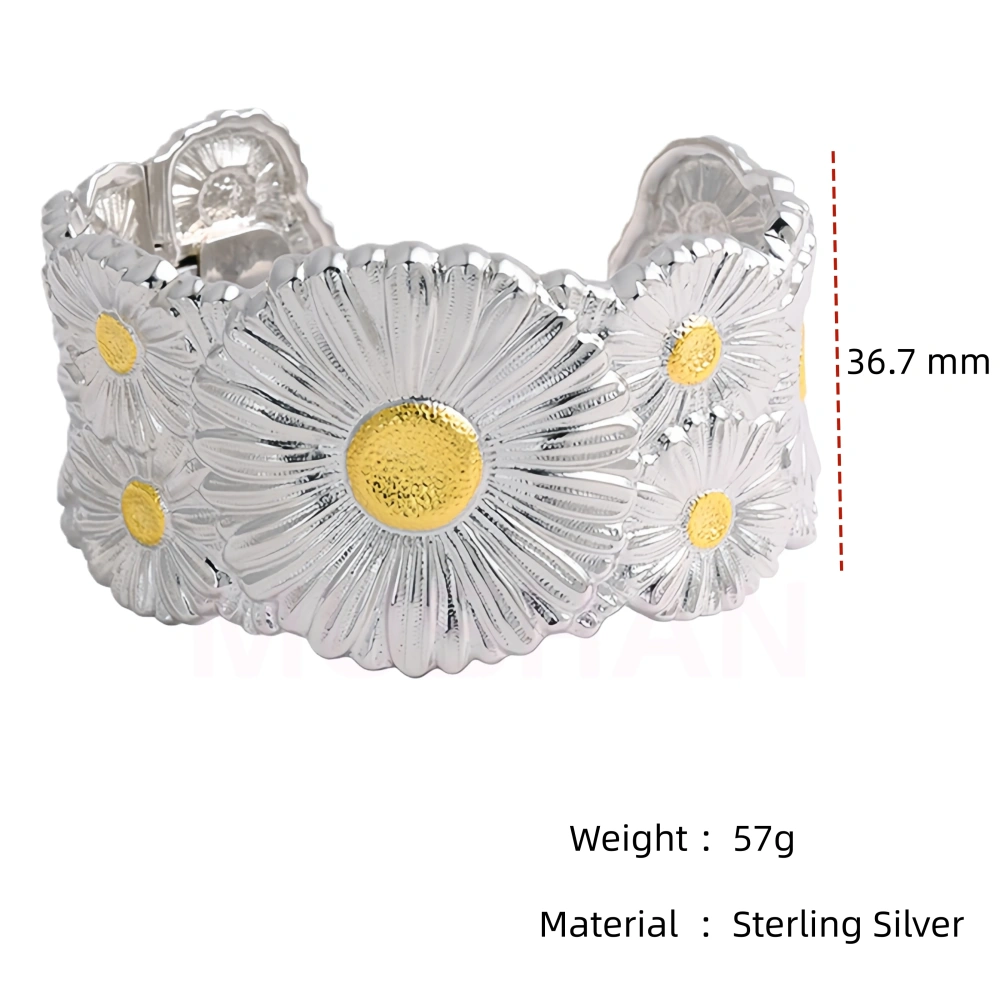 Mushan Luxury Brand 925 Sterling Silver Bracelet 18k Gold Plating Wide Daisy Bracelets Fine Party Jewelry