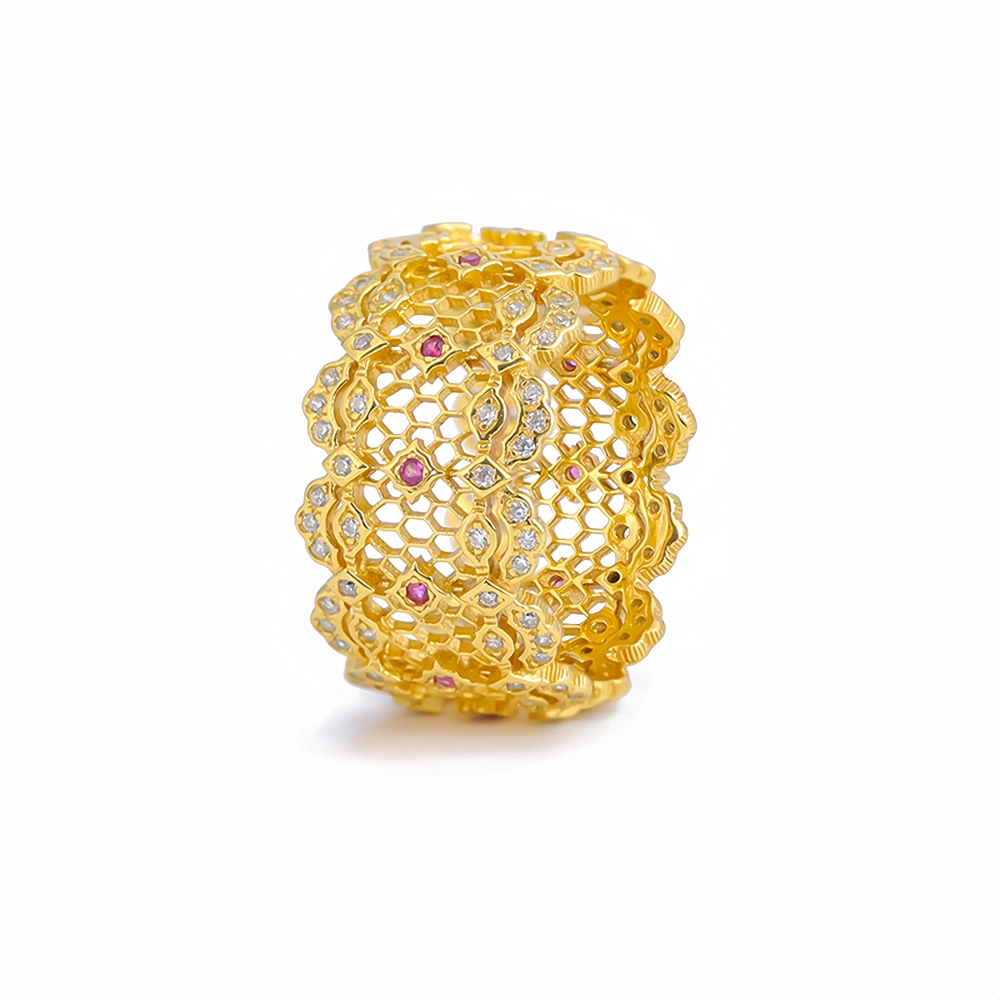 Mushan Luxury Brand High Quality Openwork 925 Sterling Silver Ring Zircon 18K Gold Plated Party Ring Jewelry