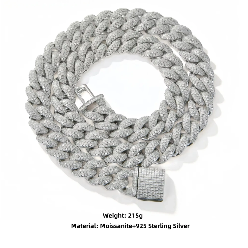 Veeie Veein Luxury Brand S925 Sterling Silver Fully Set Moissanite Necklace Cuban Chain Hip-Hop Street Fashion Jewelry