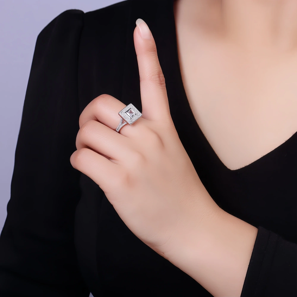 Veeie Veein Luxury Brand High Quality S925 Sterling Silver Ring Inlaid Moissanite Square GRA Certificate Women Ring Jewelry