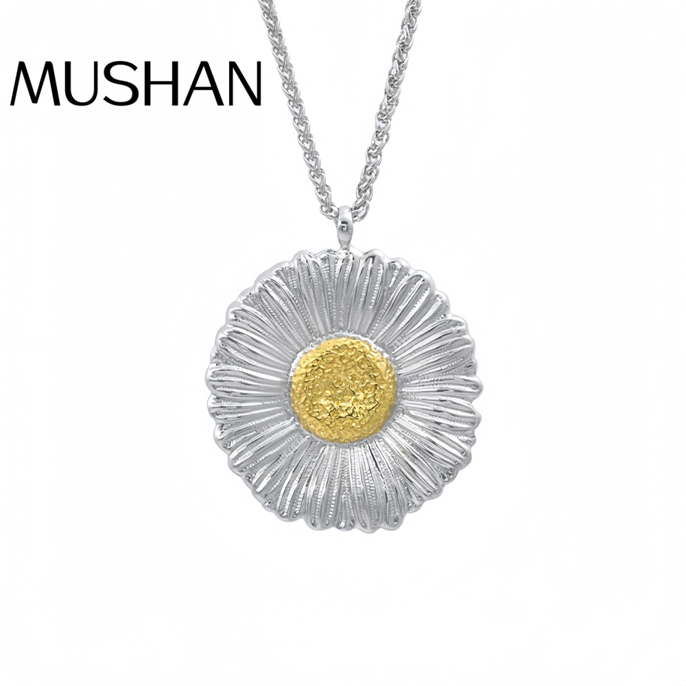 Mushan Luxury Brand Brushed Flower Daisy Necklace 18k Gold Plated 925 Sterling Silver Pendant Necklaces Fine Jewelry
