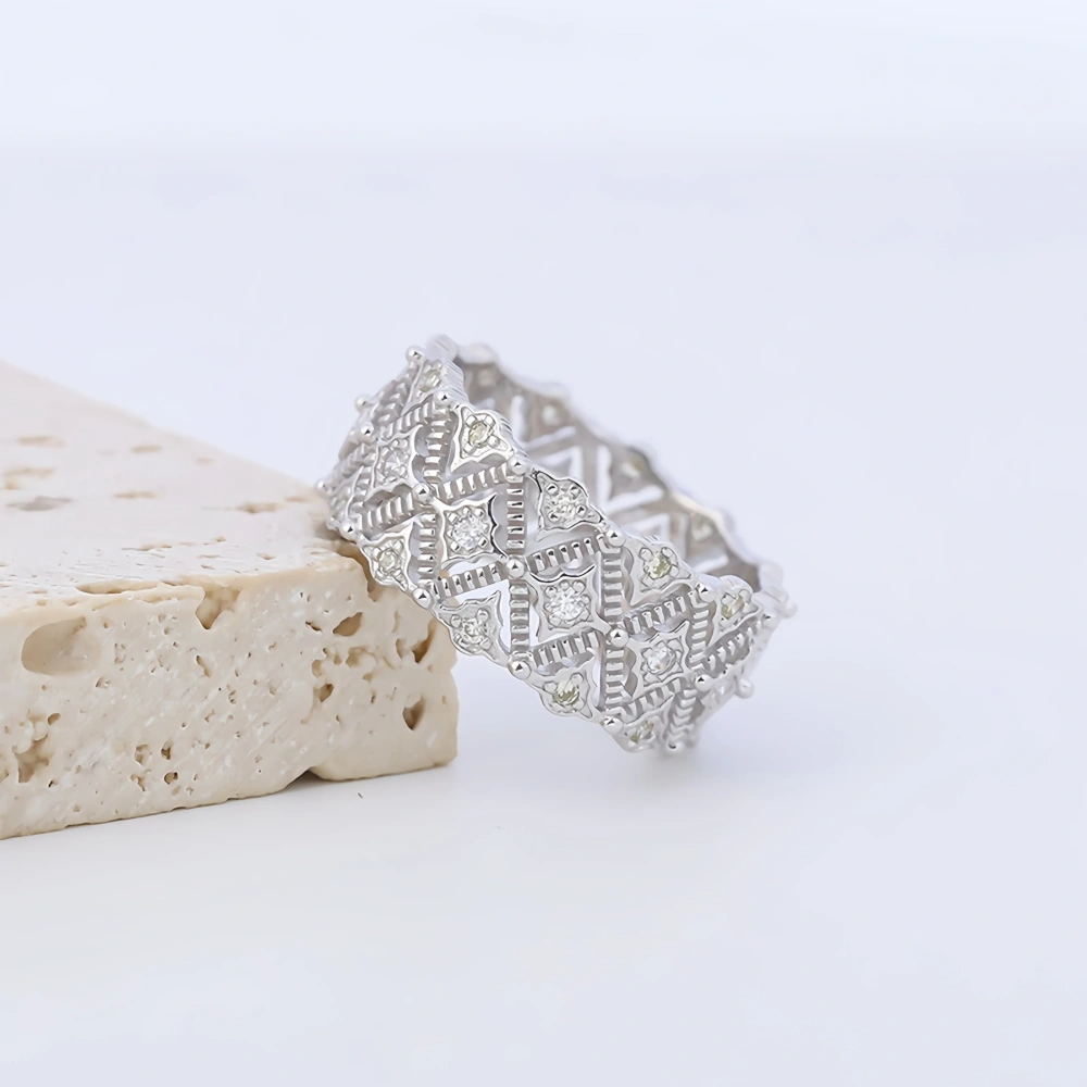 Mushan Luxury Brand Sterling Silver Lace Ring For Women  S925 Sterling  Silver Hollowed-Out Full Diamond 18k Gold Plated Ring