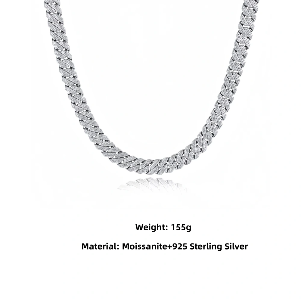 Veeie Veein Luxury Brand S925 Sterling Silver Fully Set Moissanite Necklace Cuban Chain Hip-Hop Street Fashion Accessory Jewelry