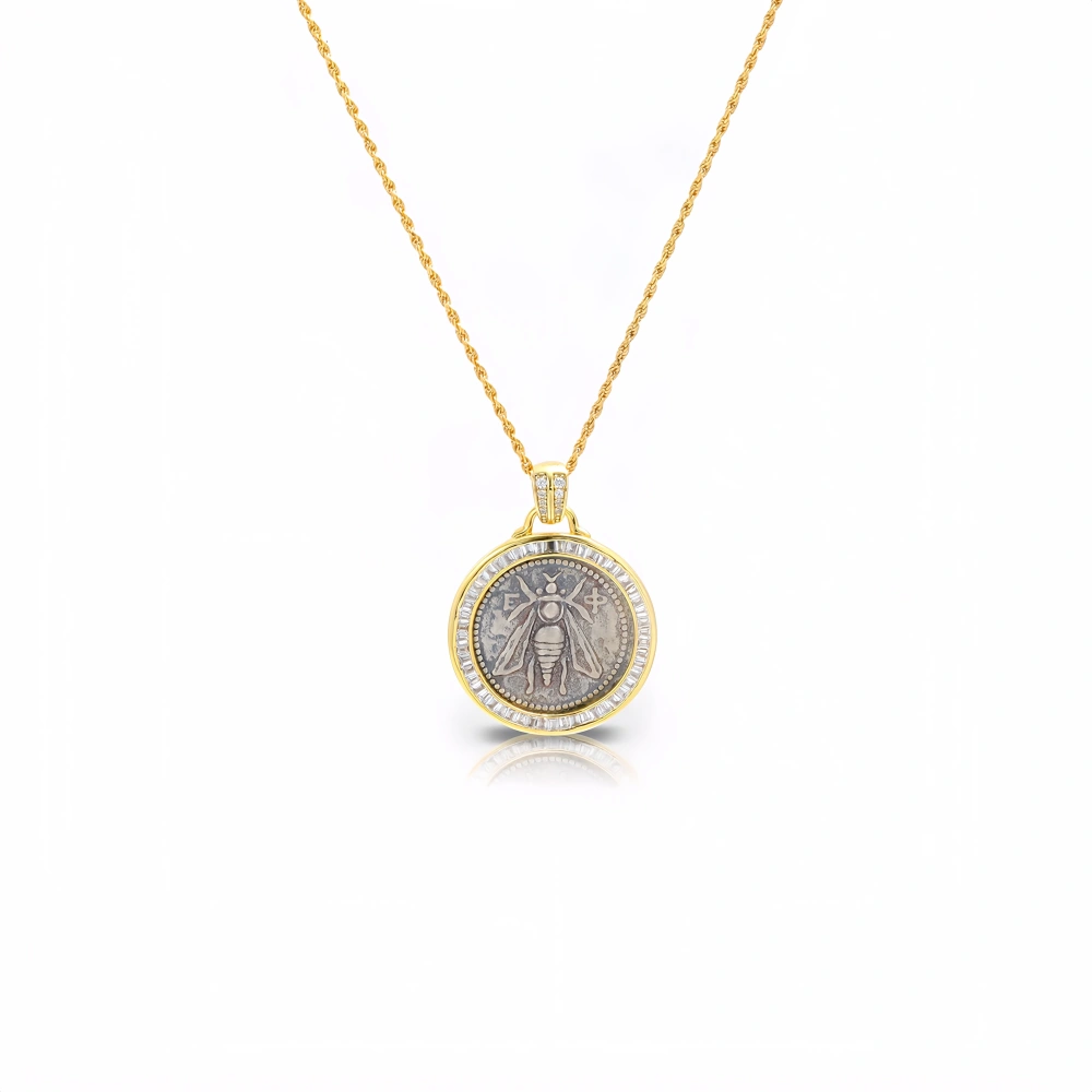 Mushan Luxury Brand Retro Style S925 Sterling Silver Exquisite Embossed Ancient Coin Bee Pendant WomenS Necklace Jewelry