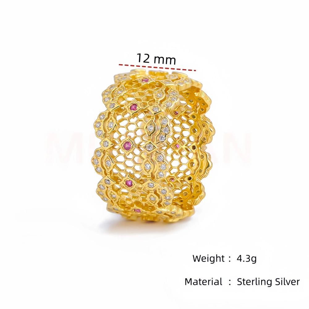 Mushan Luxury Brand High Quality Openwork 925 Sterling Silver Ring Zircon 18K Gold Plated Party Ring Jewelry