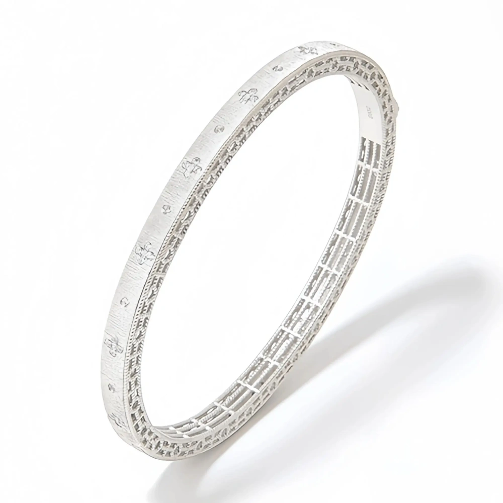 Mushan Luxury Brand Four Leaf Clover Ltalian Brushed Gold Craft Bangle 18K Gold Plated 925 Sterling Silver Bangles Fine Jewelry