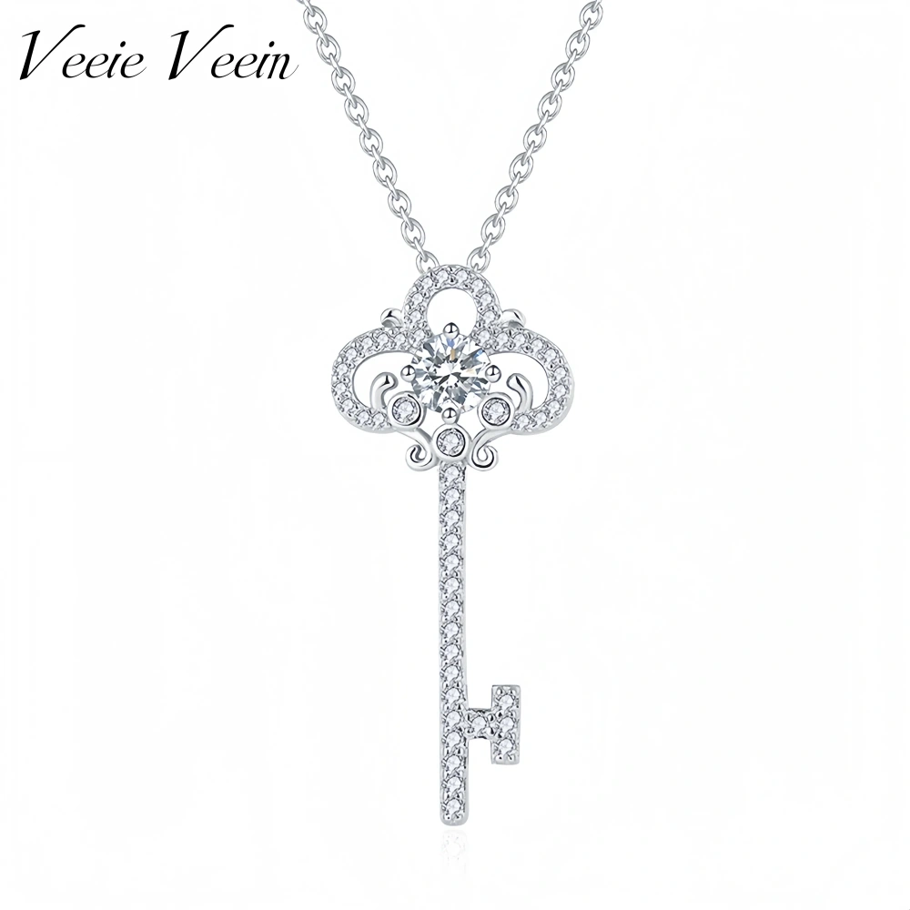 Veeie Veein Luxury Brand S925 Sterling Silver Necklace Accessory Womens Key Fashion Pendant Women Necklace Jewelry