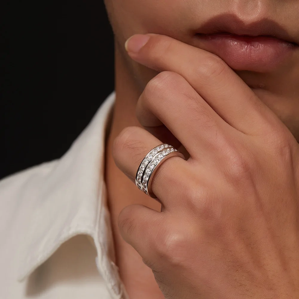 Veeie Veein Luxury Brand Best-Selling S925 Sterling Silver Ring Niche Double-Row Moissanite Ring For Women'S Jewelry