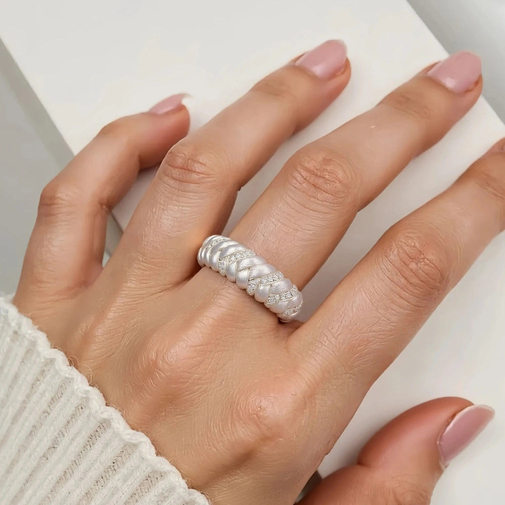 Mushan Luxury Brand 18k Gold Plated Wheat Ear Brushed Ring Women Luxury 925 Sterling Silver Ring Fine Jewelry