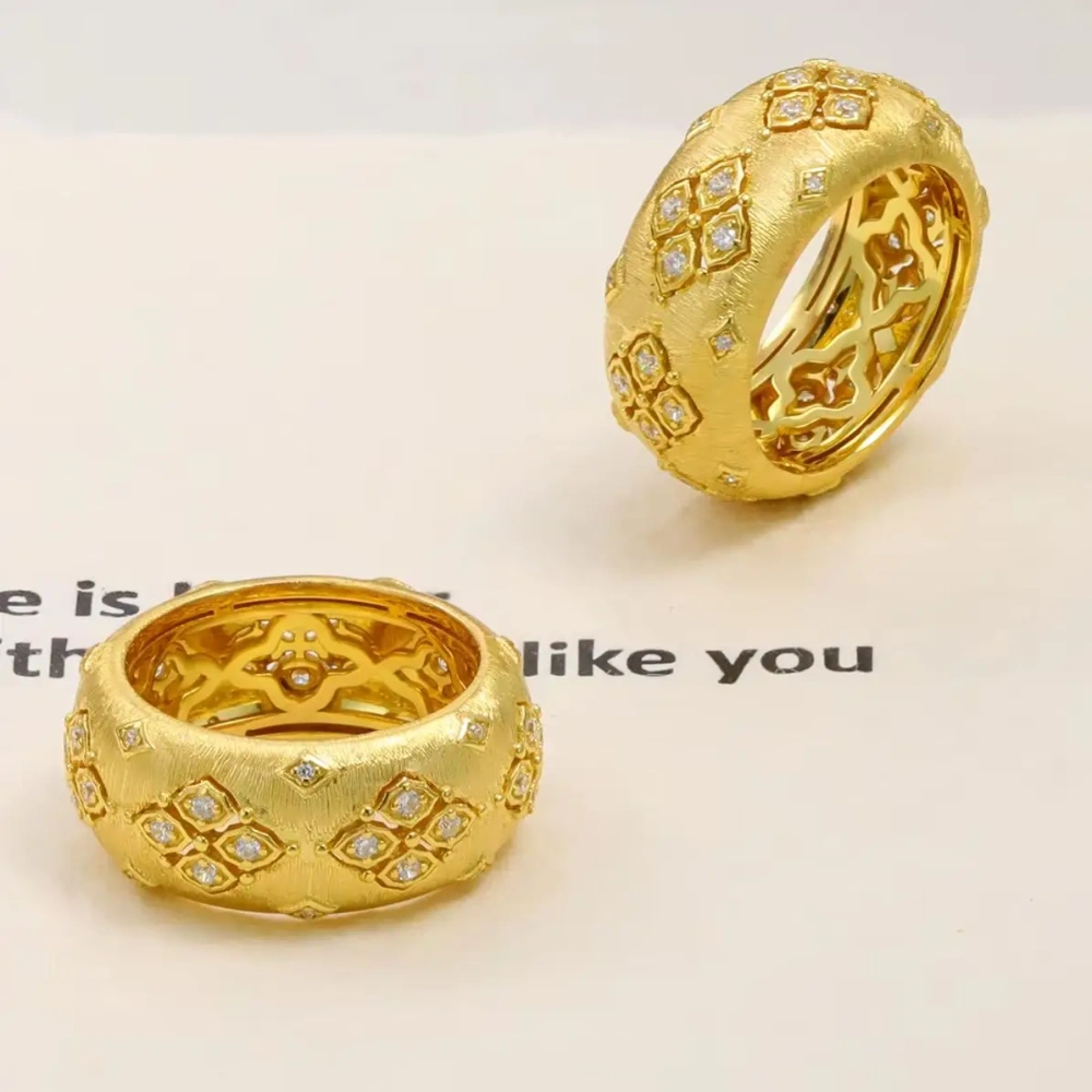 Mushan Luxury Brand Hot Sale Diamond Encrusted Four Leaf Flower Brushed Ring For Women  925 Sterling Silver Ring Jewelry