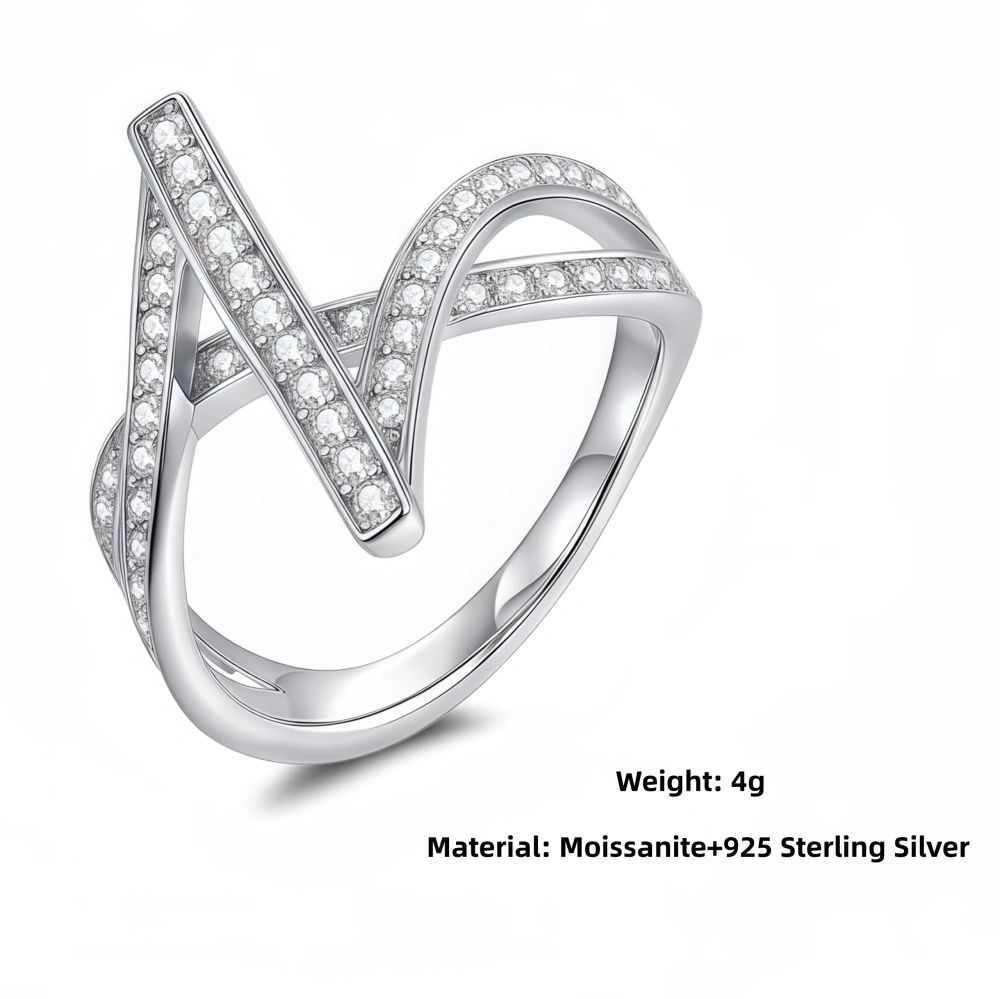 Veeie Veein Luxury Brand New GRA Certificate S925 Sterling Silver Ring Lightning-Shaped Stacked Moissanite Ring Jewelry