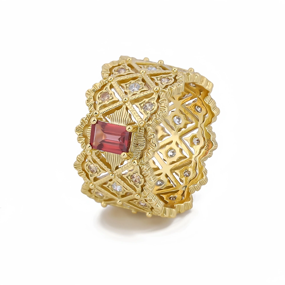 Mushan Luxury Brand Streaming Pure Silver Hollowed Out Lace Ring  New Pure Silver Natural Gemstone Retro Ring Jewelry