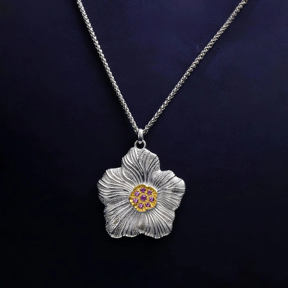 Mushan Luxury Brand 18K Gold Plated Brushed Gardenia Flower Necklace 925 Sterling Silver Zircon Pendant Necklaces Fine Jewelry