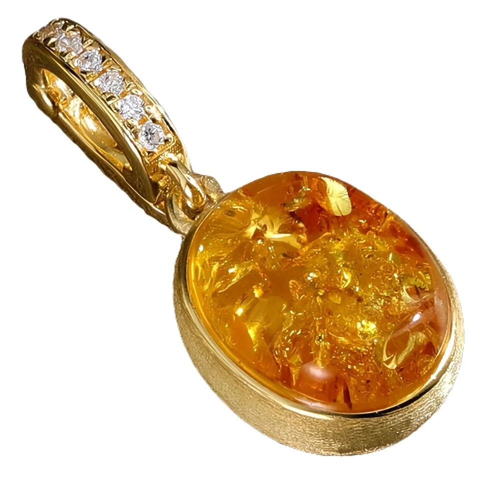 MuShan Luxury Brand Amber Stone Zircon Gemstones Pendant Necklace 18K Gold Plated 925 Sterling Silver Necklaces Jewelry