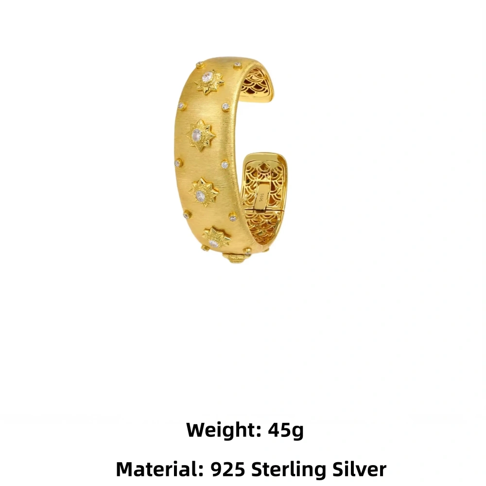 Mushan Luxury Brand High Quality Brushed And Hollowed Out 925 Sterling Silver WomenS Open Bracelet And Two Tone Gold Plating